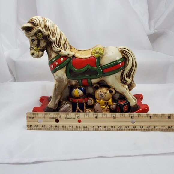 Vintage Enesco Decorative Rocking Horse Coin Bank Piggy Bank Christmas - Picture 7 of 13